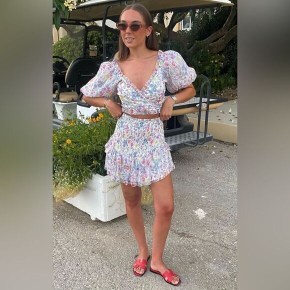 Saylor Teryn multi color floral ruffle smocked top XS - Picture 13 of 14